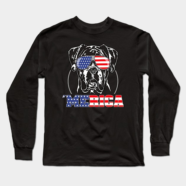 Proud Boxer Dog American Flag sunglasses Long Sleeve T-Shirt by wilsigns